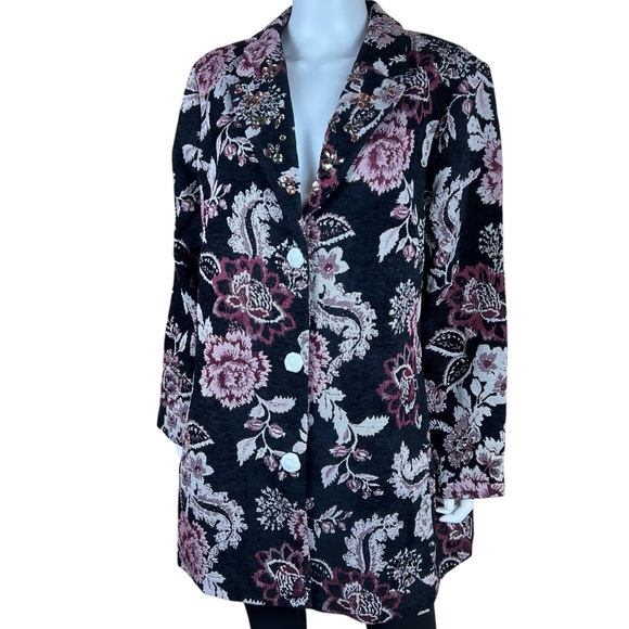 GRAVER Susan Graver Floral Tapestry Rhinestone Embellished Blazer Coat - Picture 3 of 16